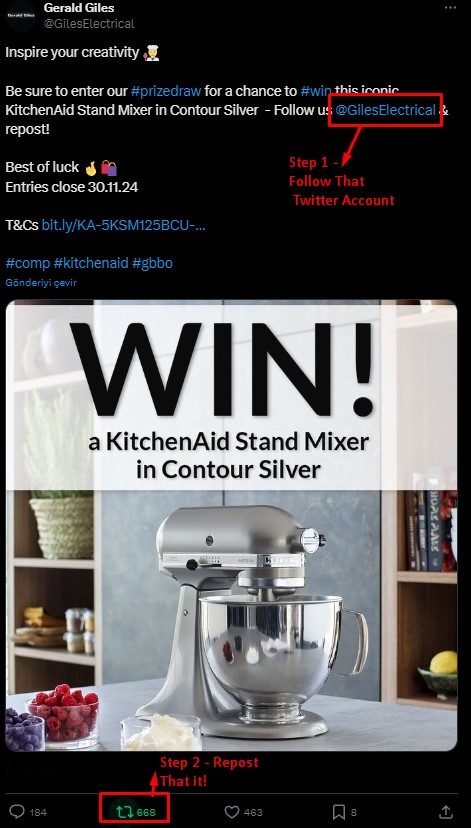 KitchenAid stand mixer giveaway entry steps