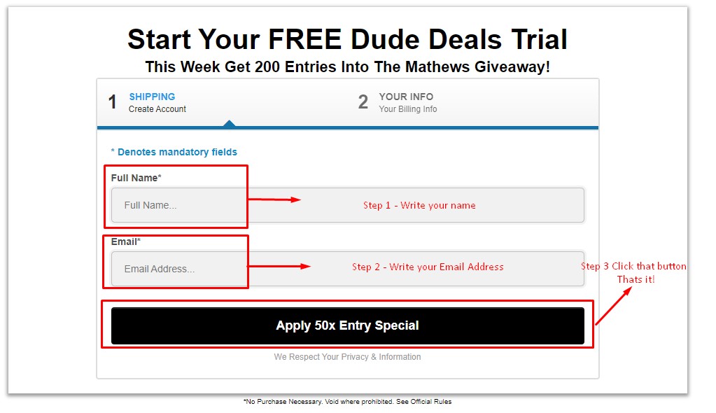 Dude Deals giveaway entry steps